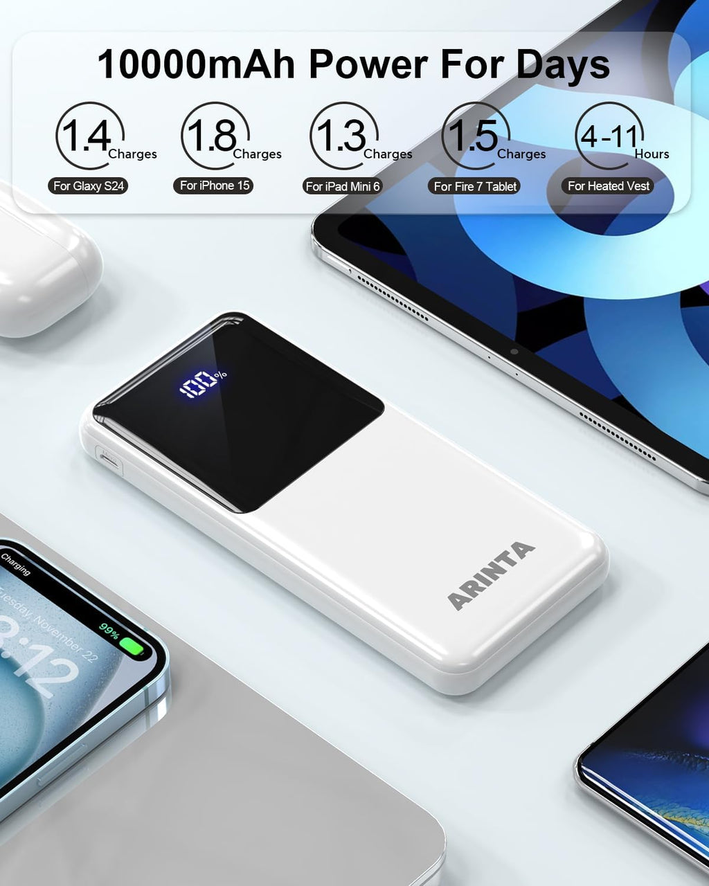 ARINTA Cargador portátil Power Bank de 10000 mAh PD 22.5 W, batería...