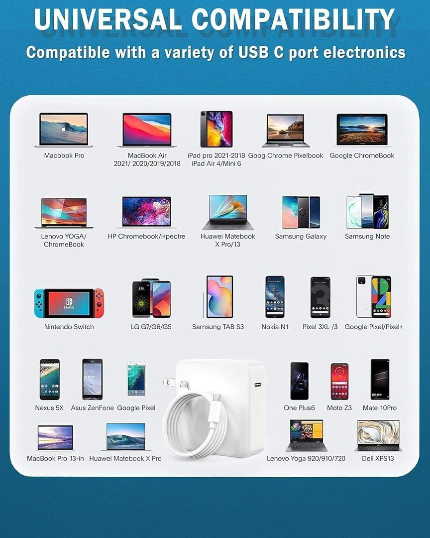 Cargador Mac Book, 100W, USB C, reemplazo para MacBook Pro 16, 15,...