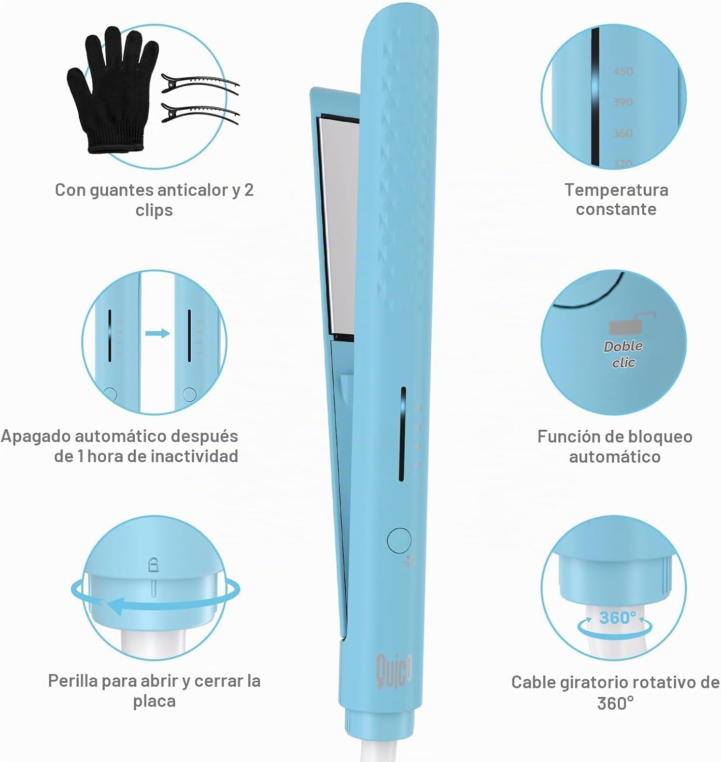 Quico Plancha para el cabello, alisadora de cabello de viaje global...