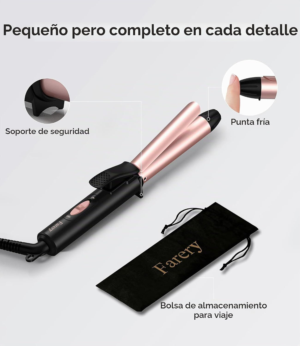 FARERY - Rizador de viaje para cabello corto, 3\/4 pulgadas, doble...