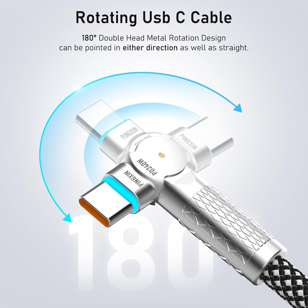 Cable USB C a USB C de 6.6 pies, 240 W, paquete de 2, cable de carg...