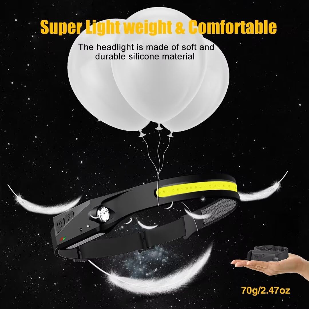 Linterna frontal recargable 2 unidades, 230° de haz ancho LED con s...