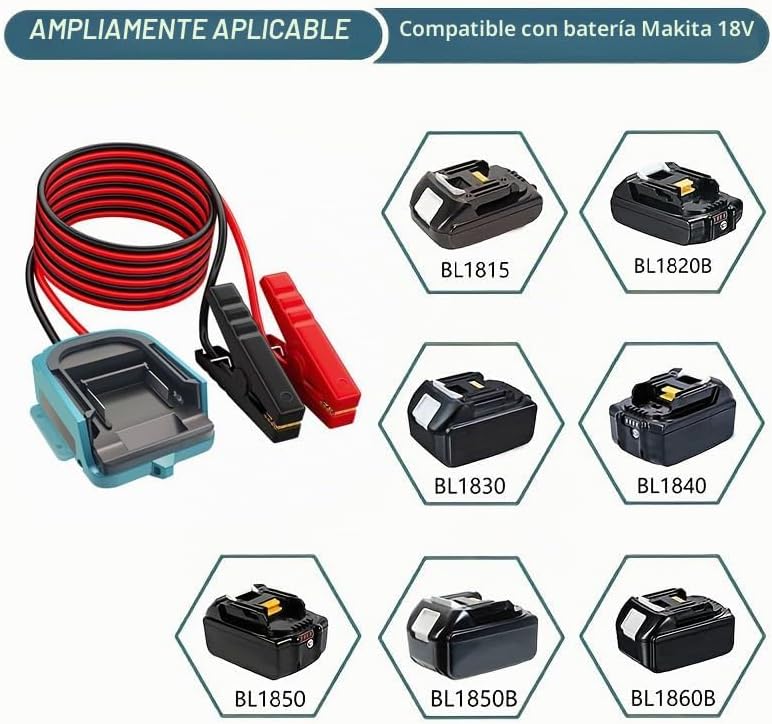 Adaptador de Cables de Puente Compatible con Batería Ma-kita de 18V...
