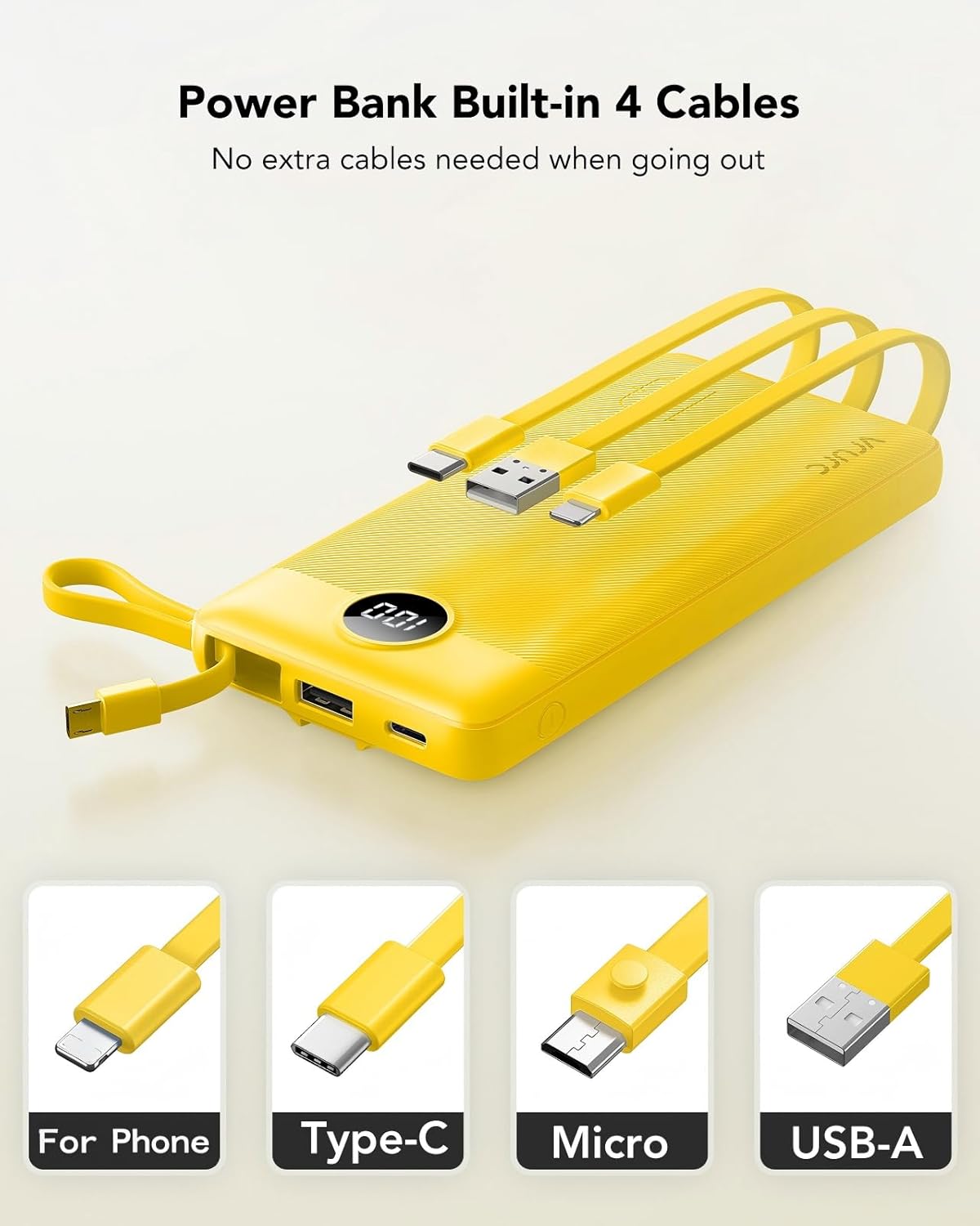 VRURC - Cargador portátil con cables integrados, batería de 10000 m...