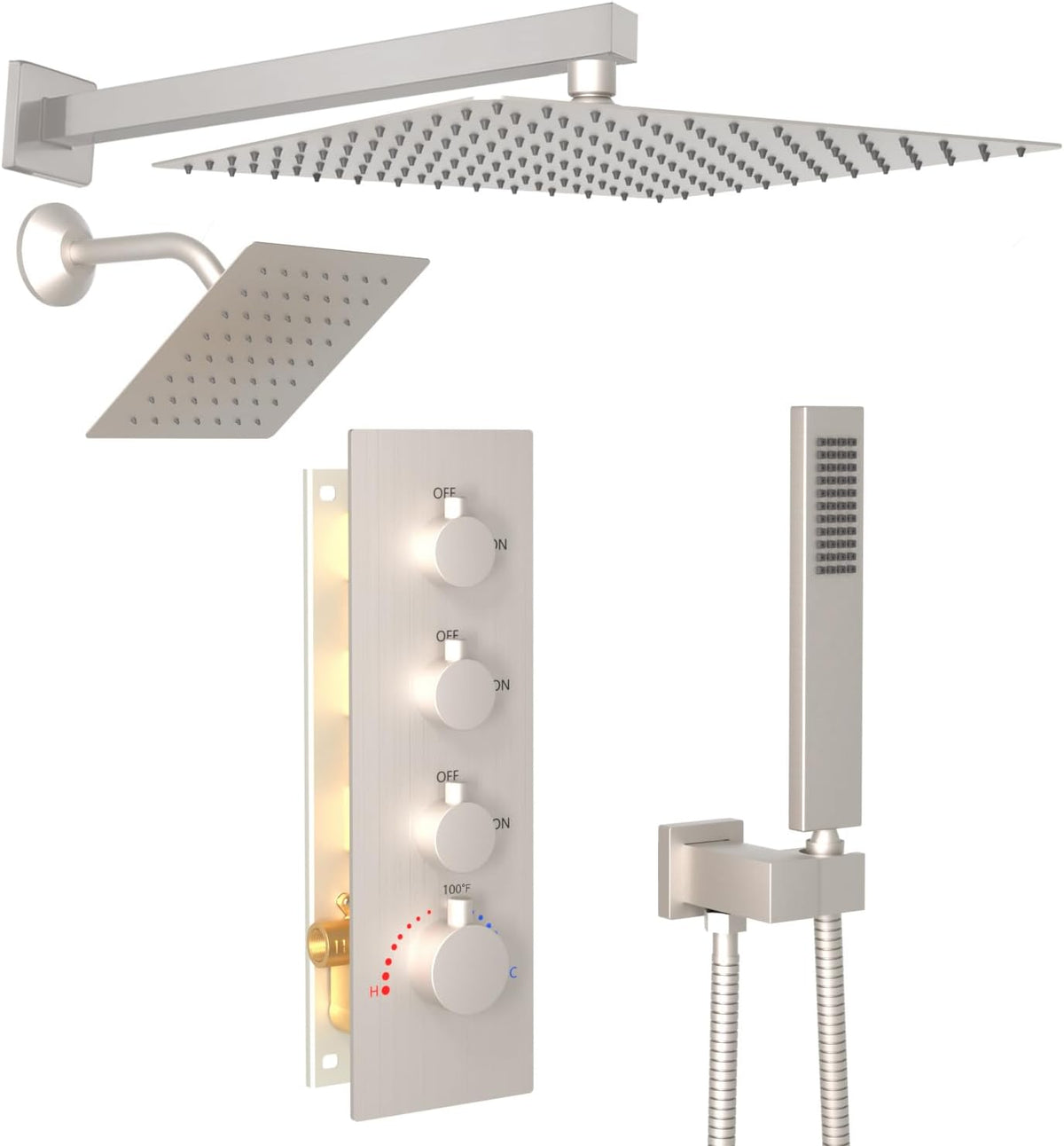 Enga - Sistema termostático de ducha dual de 12"+6" de mont...
