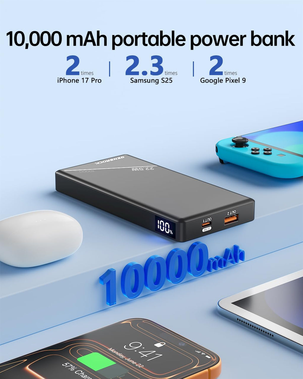 GENSROCK Cargador portátil de 5 V, 2 A\/3 A, banco de energía de 10...