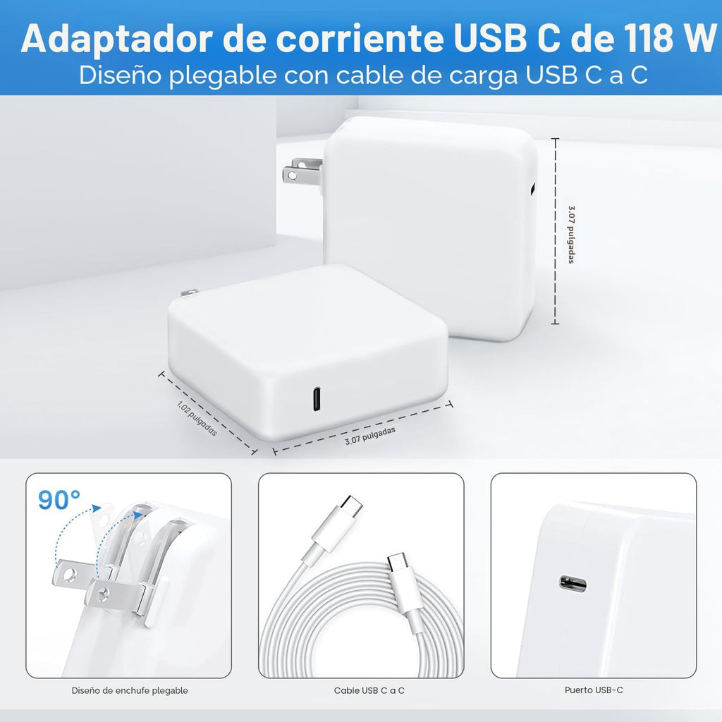Cargador Mac Book Pro - Cargador USB C de 118 W, cargador rápido co...