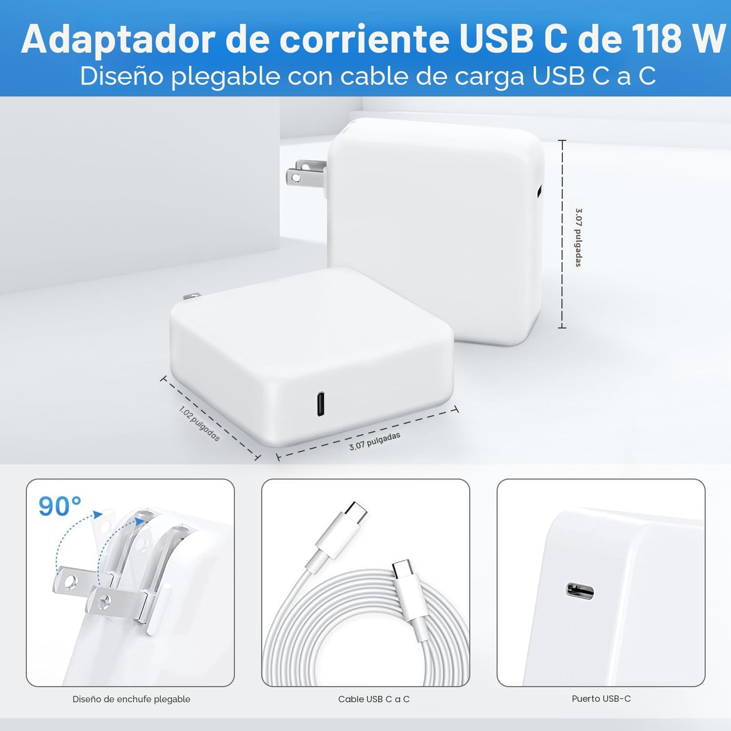 Cargador Mac Book Pro - Cargador USB C de 118 W, cargador rápido co...