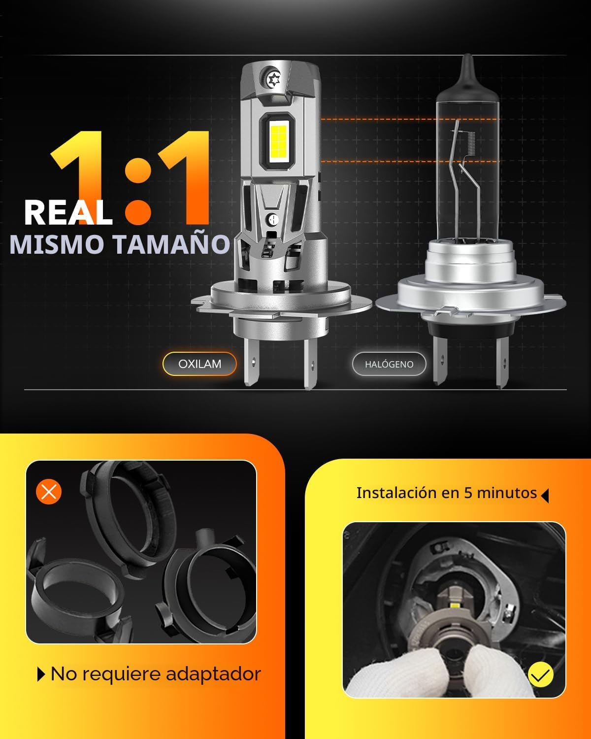 OXILAM Bombilla LED H7, 40000 lúmenes, 900% súper brillante, tamaño...