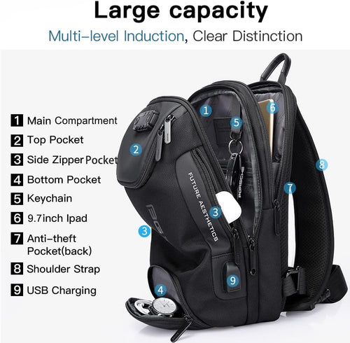 BANGE Mochila antirrobo con cerradura, bandolera para hombre, mochi...
