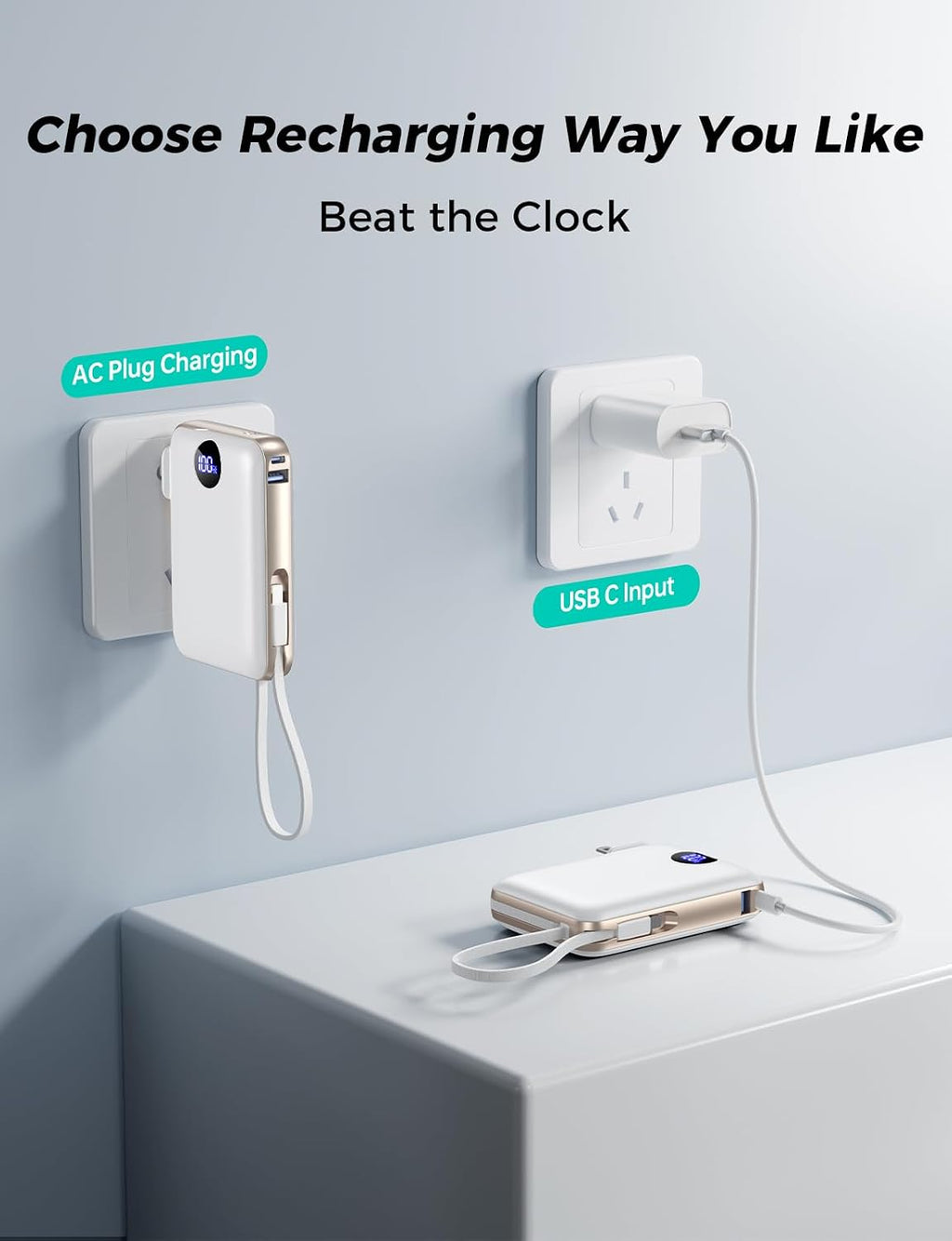 AIFENG Cargador portátil con cables integrados y enchufe de pared,...