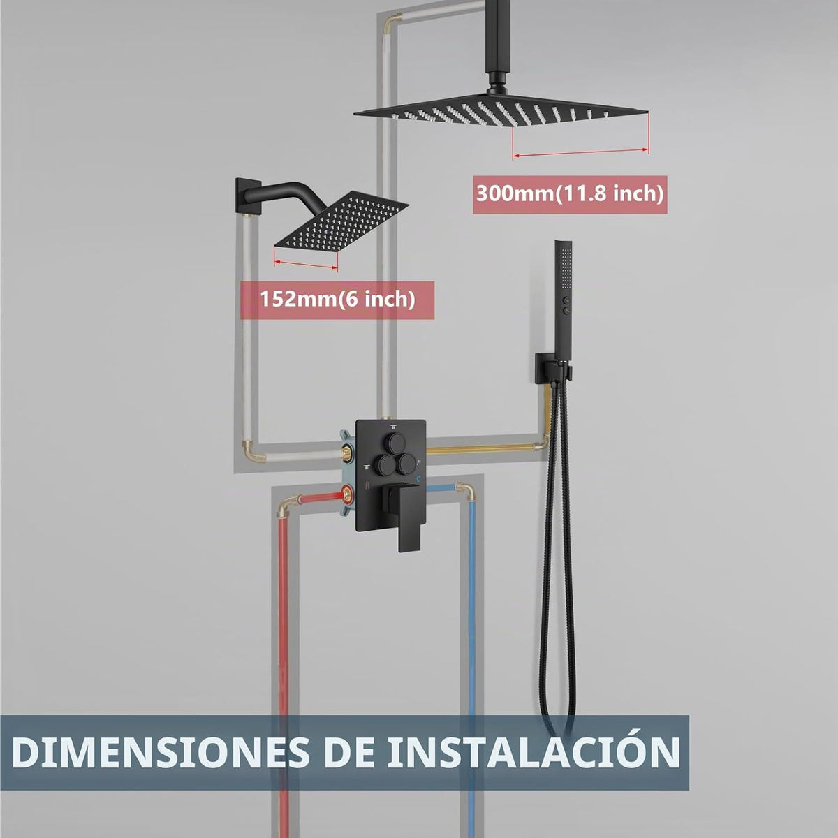 Aolemi - Juego de grifo de ducha de techo con doble cabezal de 12 y...
