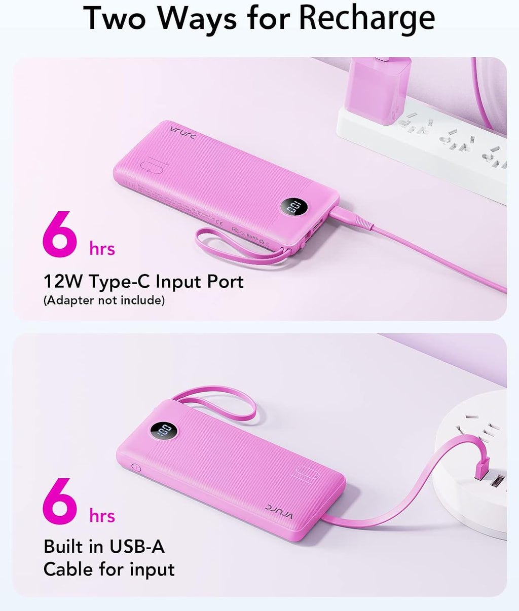 VRURC Cargador portátil, batería externa integrada de 4 cables de 1...