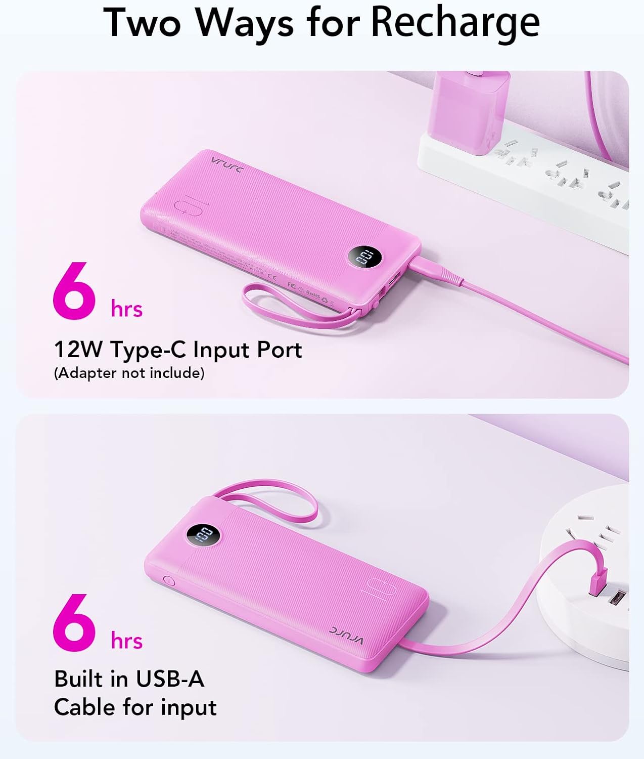 VRURC Cargador portátil, batería externa integrada de 4 cables de 1...