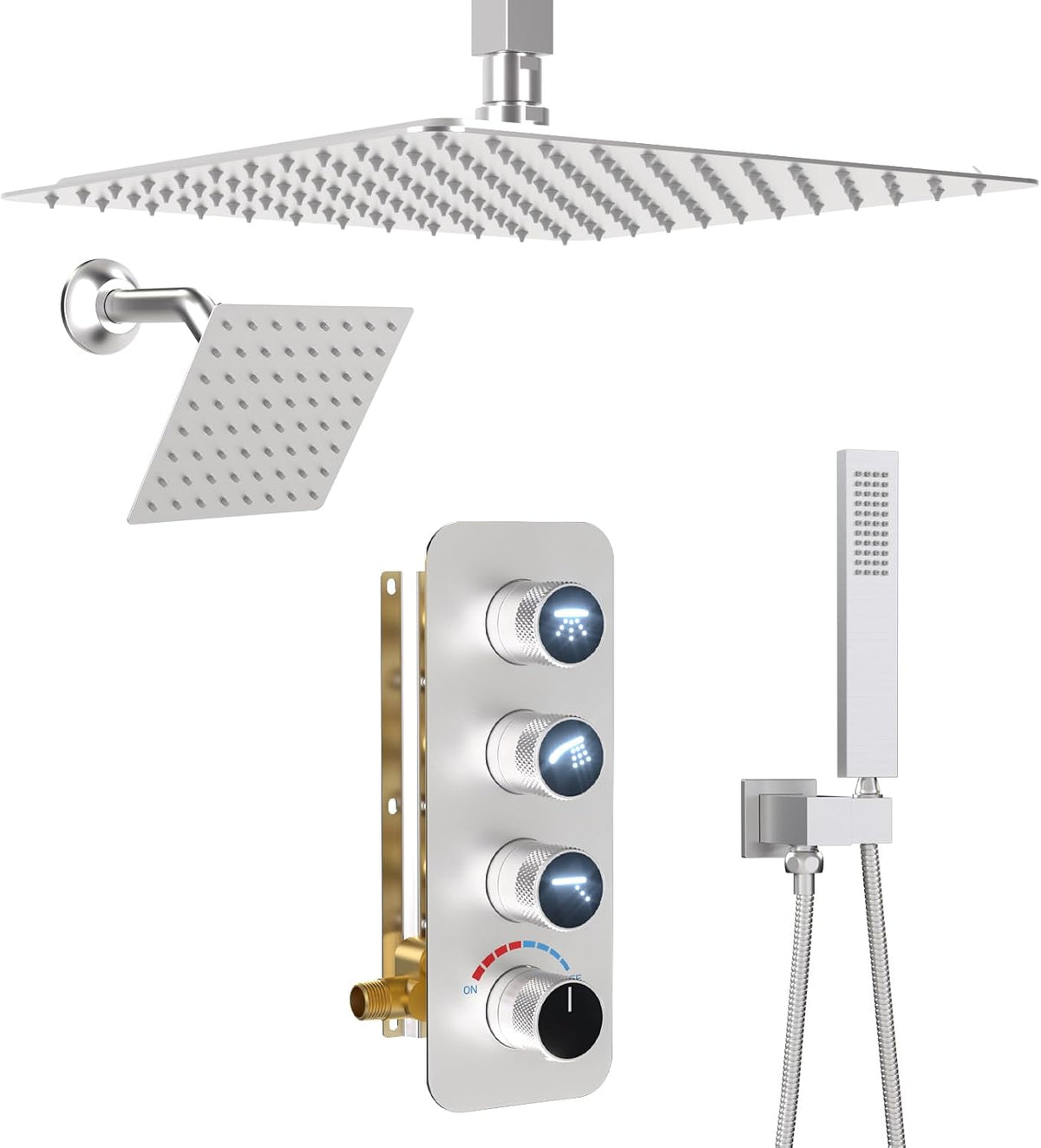 Enga - Sistema termostático de ducha dual de 12"+6" de mont...