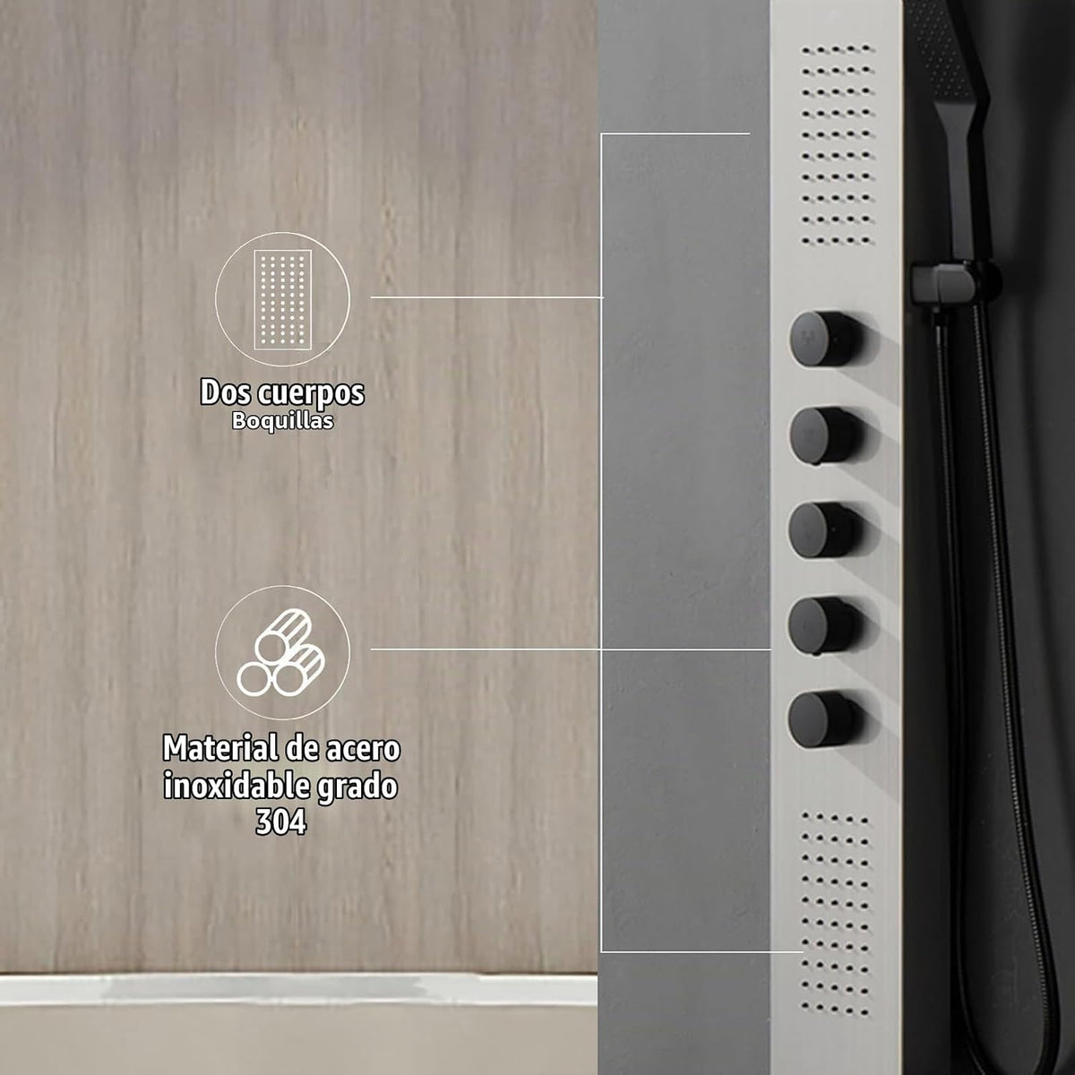 BWE Panel de masaje de ducha 4 en 1, sistema de panel de ducha mult...