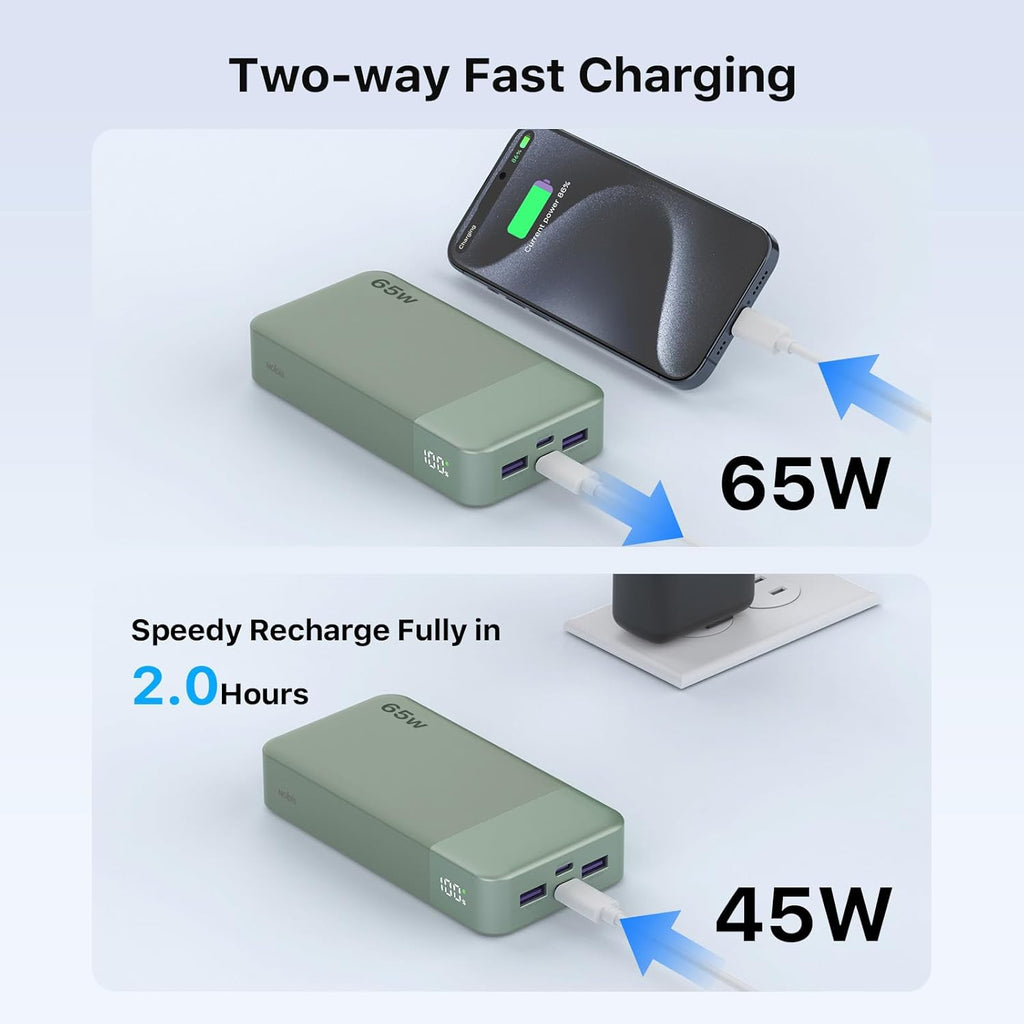 NOBIS Paquete de baterías de 20000 mAh, banco de energía de 65 W, c...