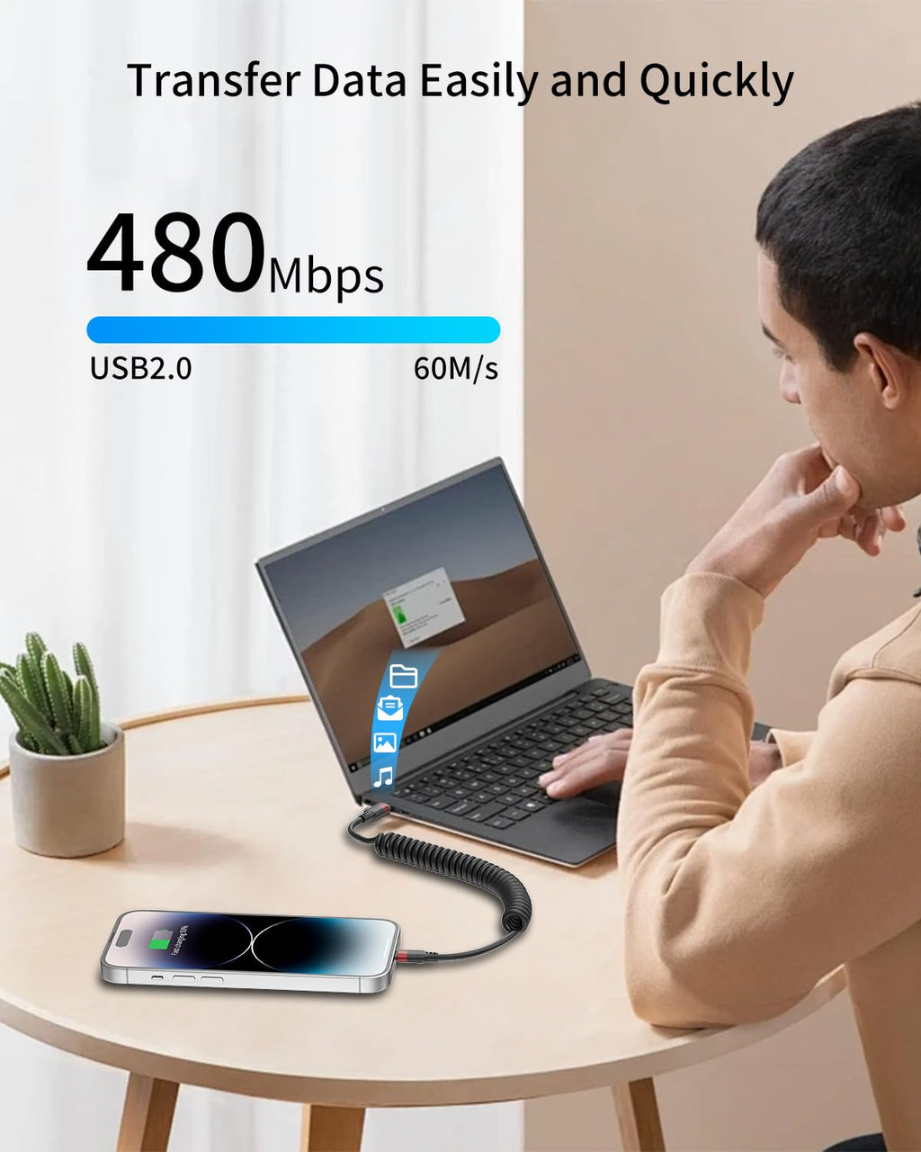 Cable Lightning a USB C en espiral, paquete de 2 cables USB tipo C...