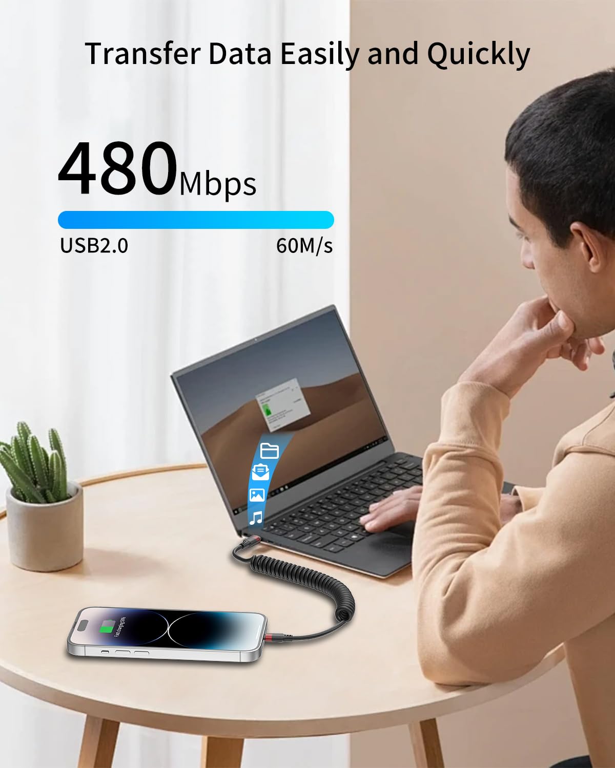 Cable Lightning a USB C en espiral, paquete de 2 cables USB tipo C...