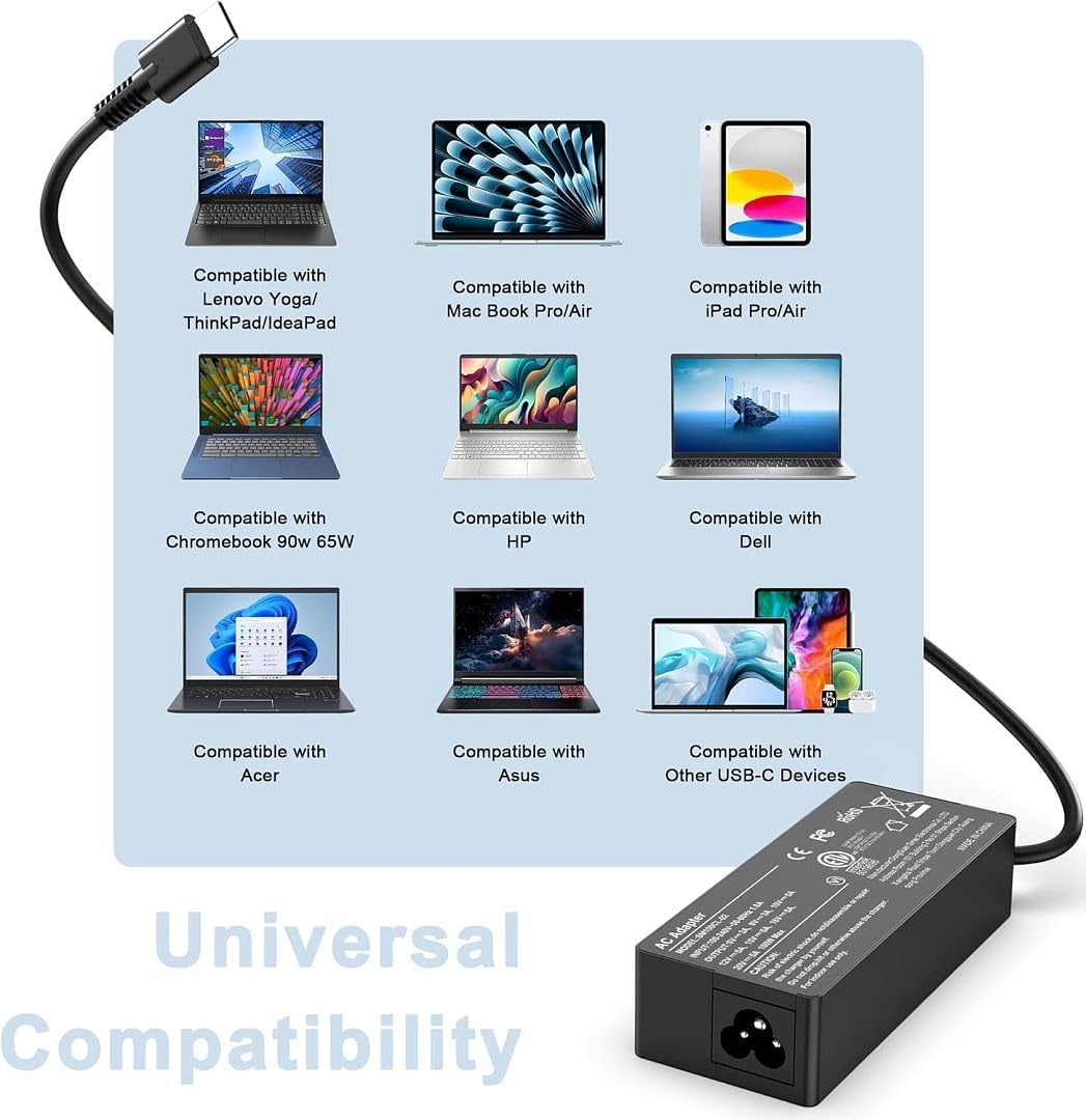 Cargador USB C para portátil de 100 W con cable de 9 pies, adaptado...