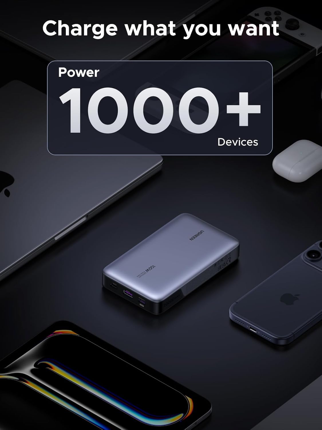 UGREEN Cargador portátil Nexode de 20000 mAh y 100 W, cargador port...