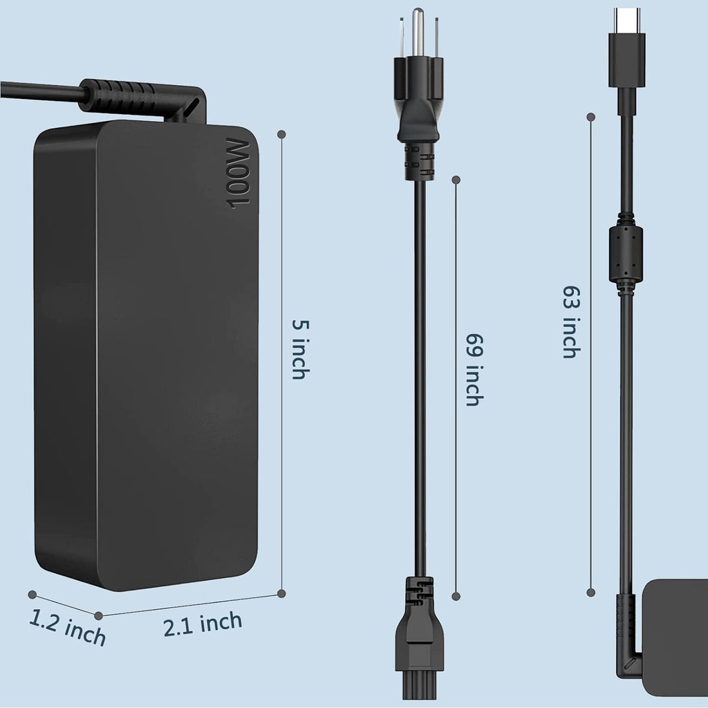 Cargador USB C para laptop, 100 W CA de repuesto para Lenovo, Think...