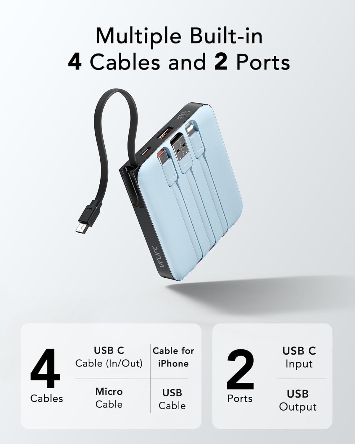 VRURC Cargador portátil para iPhone con cable incorporado, batería...