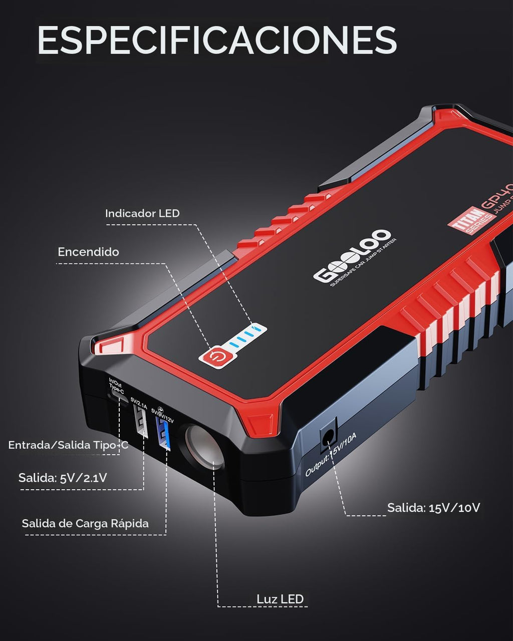 GOOLOO GP4000 - Arrancador de batería de coche de pico de 4000 A, b...