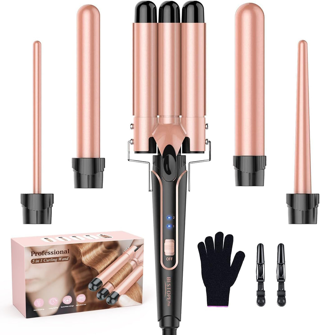 Waver - Varita rizadora BESTOPE PRO 5 en 1 con rizador de pelo de 3...