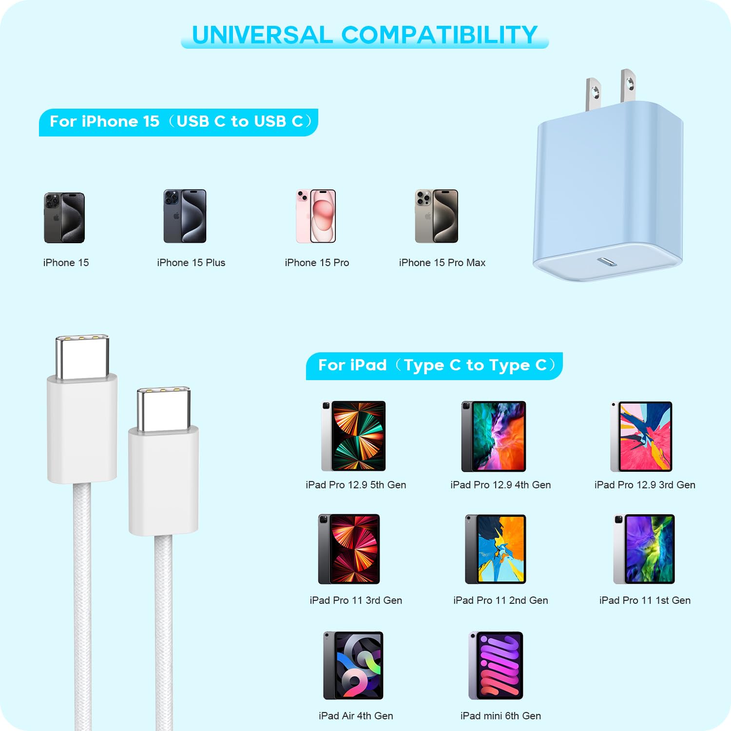 Certificado Apple MFi: cargador rápido USB C de 20 W para iPhone 17...