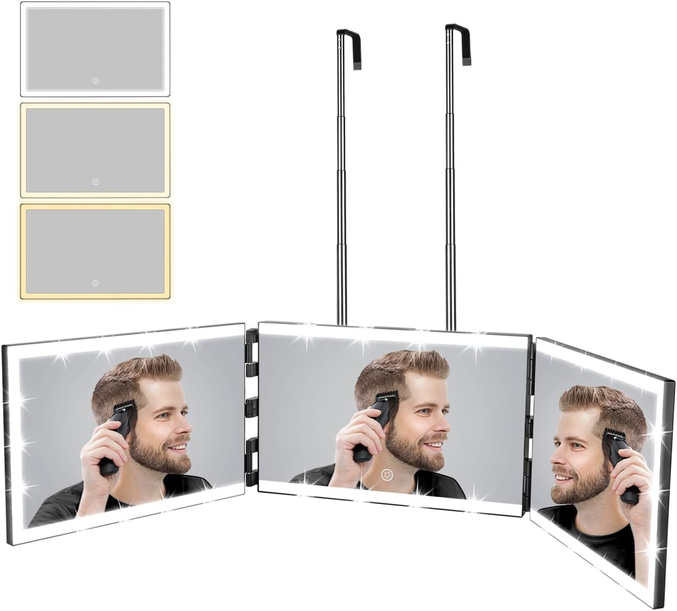 XIGETRAIL Espejo recargable de 3 vías para corte de pelo automático...