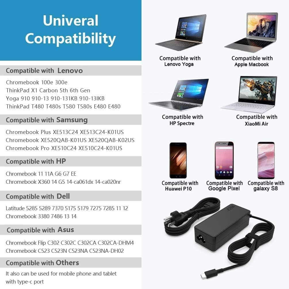 Cargador de portátil USB tipo C universal 65W 45W compatible con Le...
