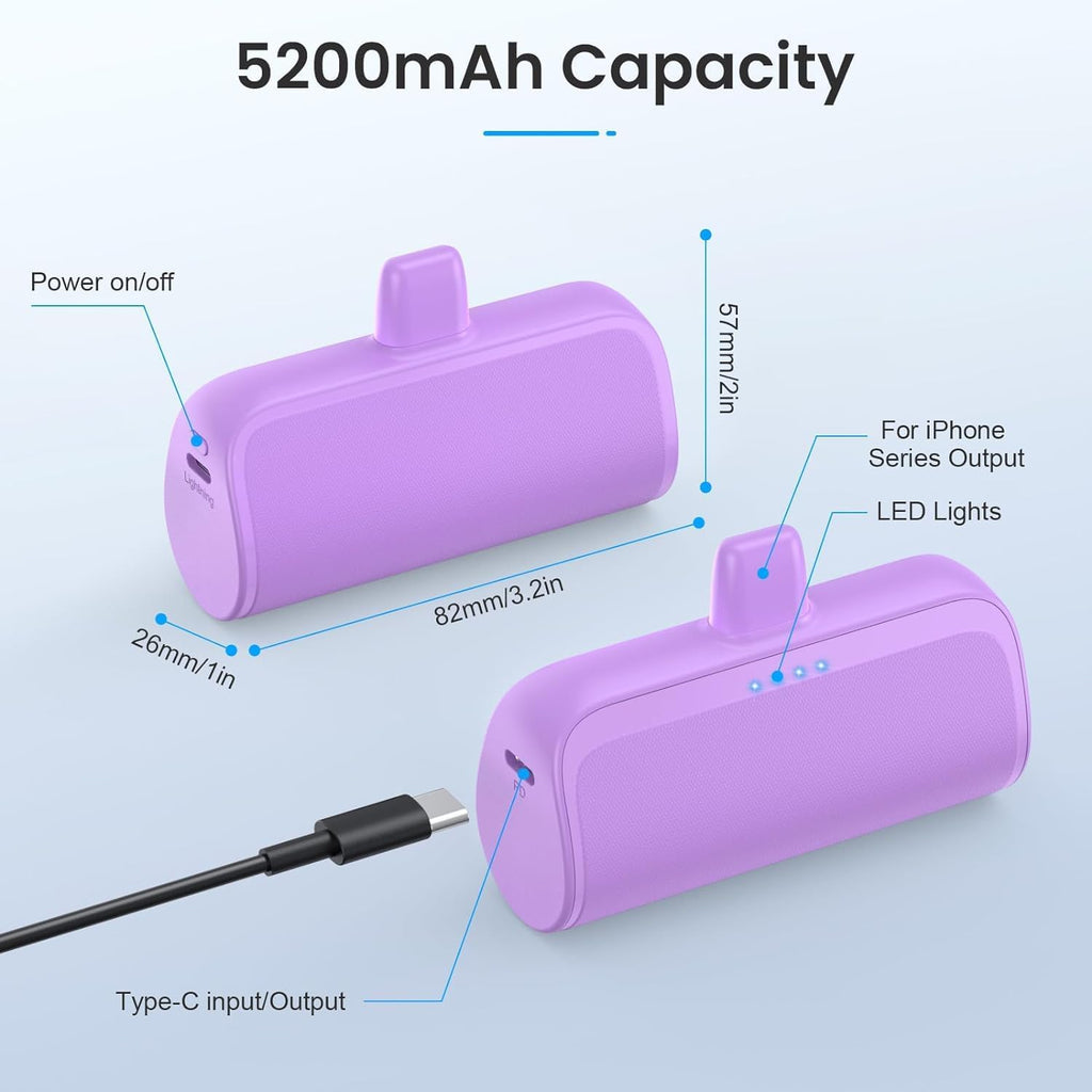 [Paquete de 2] Mini Cargador Portátil para iPhone 5200mAh, Banco de...