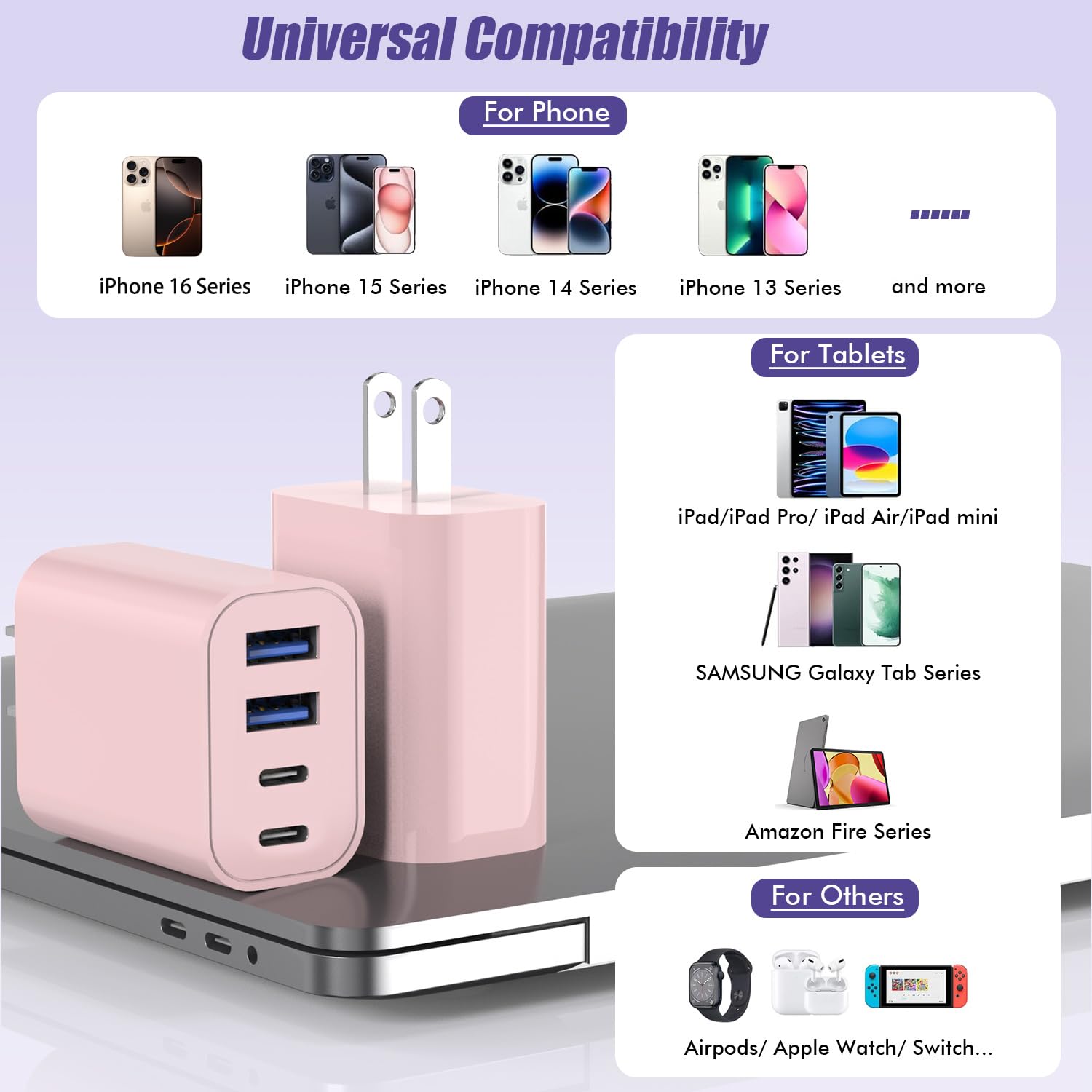 Bloque de carga rápida USB, adaptador de carga de 4 puertos de 40 W...