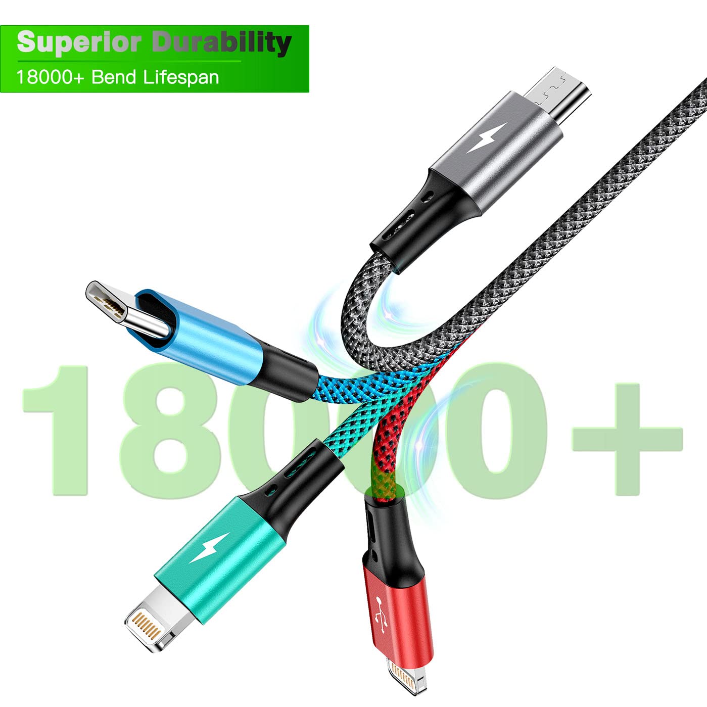 Cable de carga múltiple 4A, cable de carga múltiple de nailon trenz...
