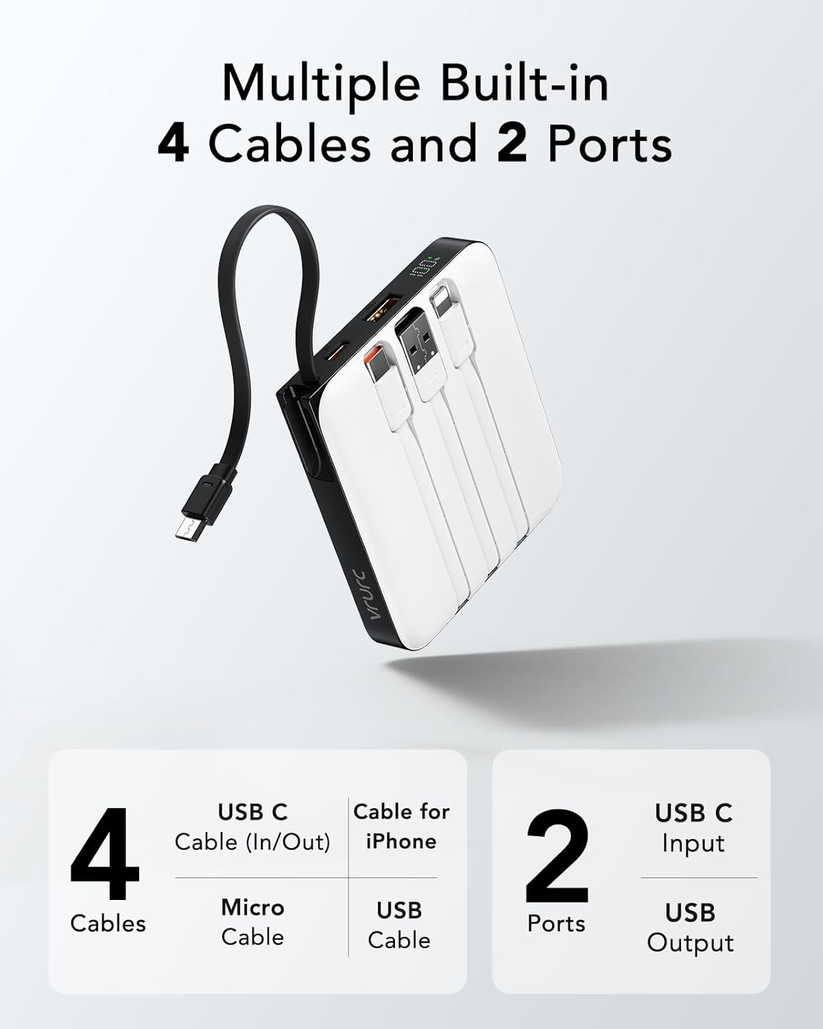 VRURC - Cargador portátil con 4 cables integrados, paquete de bater...