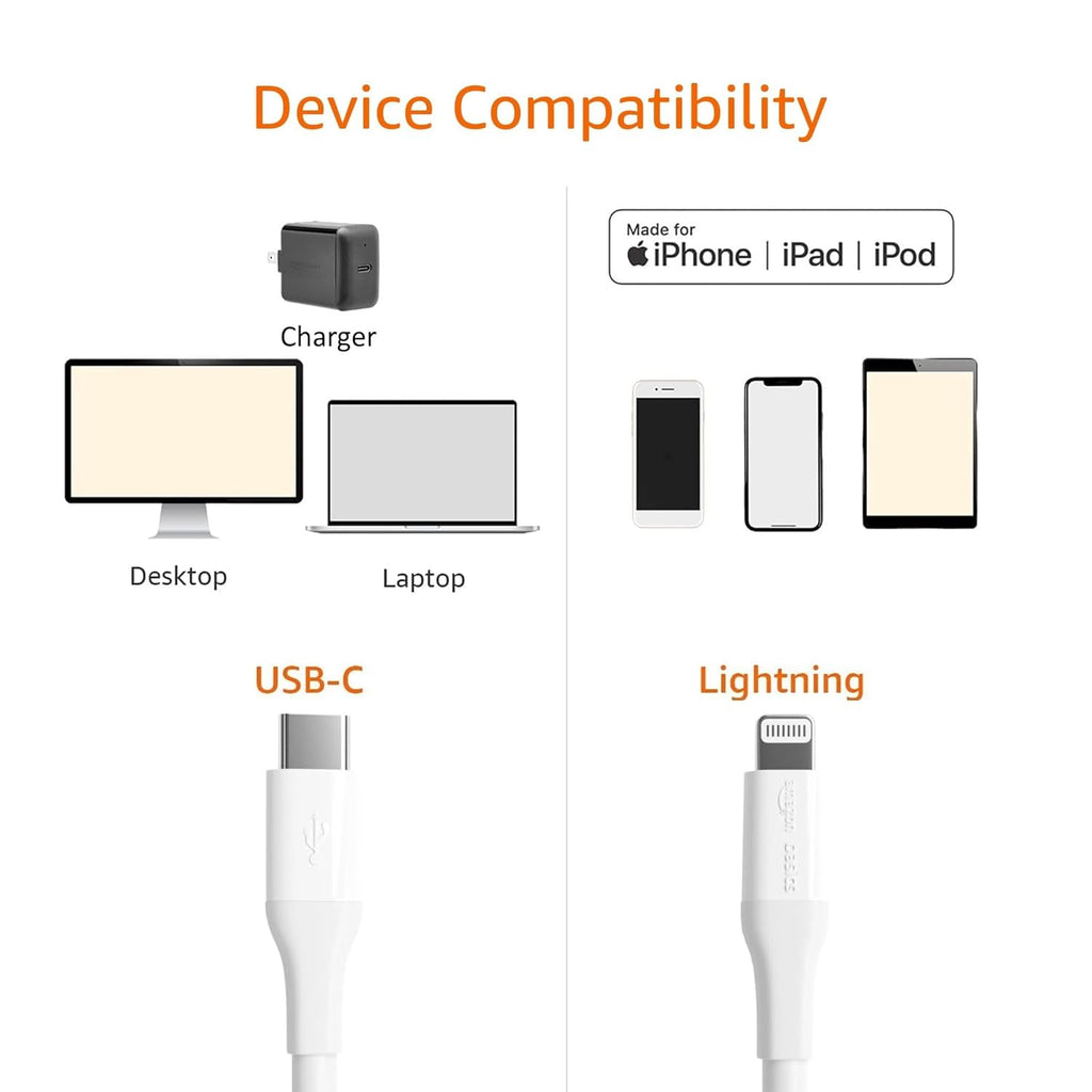Amazon Basics Cable de carga rápida USB-C a Lightning con certifica...