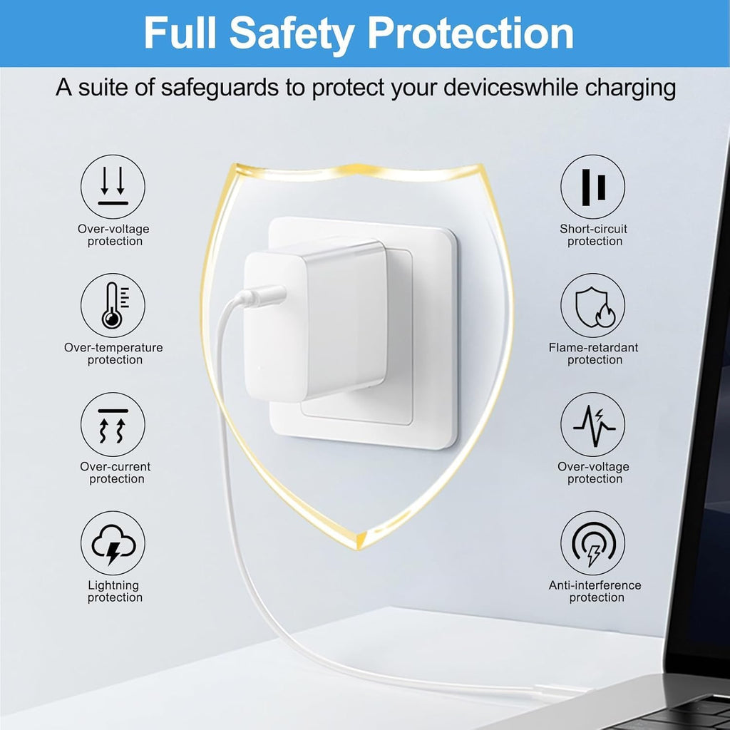 65W GaN USB C Fast Charger, PD 3.0 Wall Adapter with 6.6ft Cable, R...