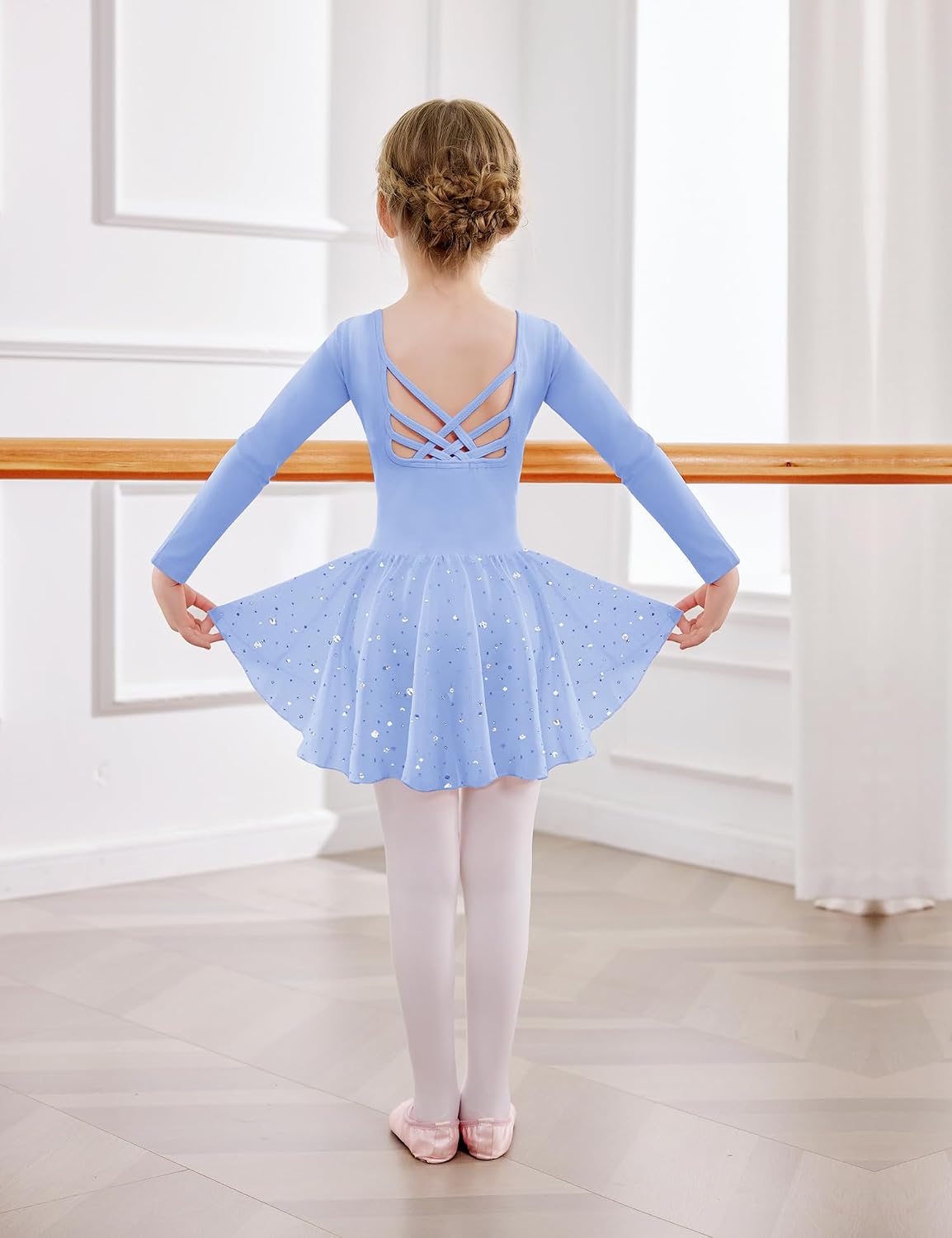 Zaclotre Leotardos de ballet para niñas con faldas brillantes, mang...