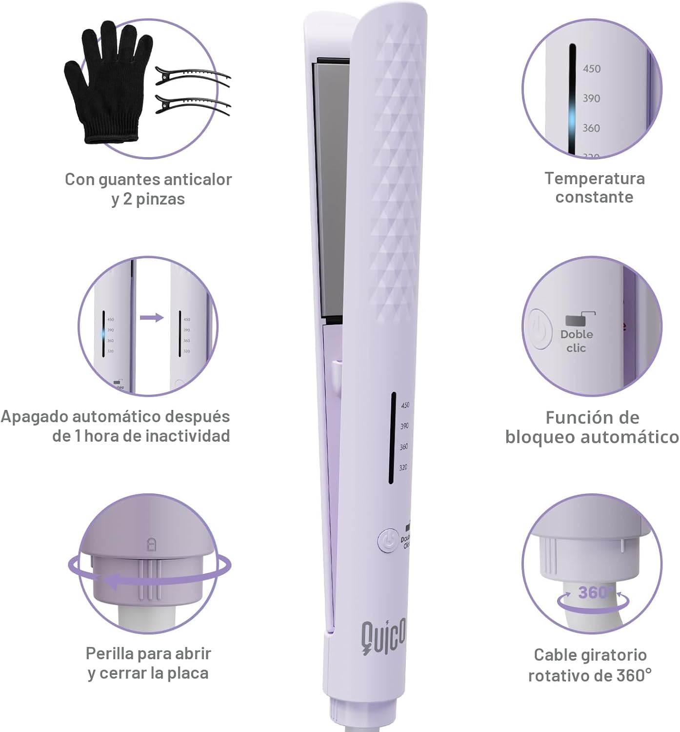 Quico Plancha para el cabello, alisadora de cabello de viaje global...