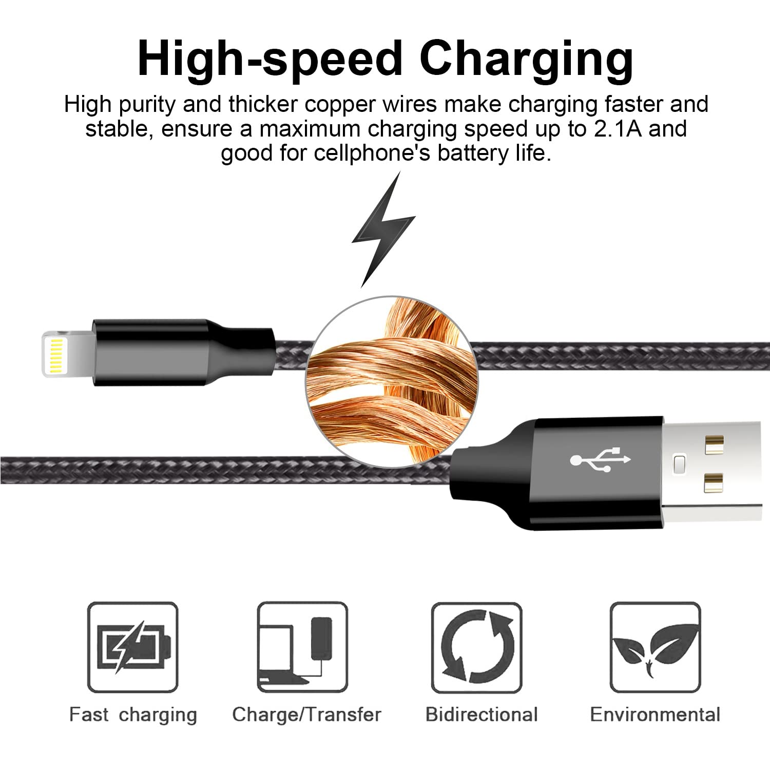 cugunu Cargador para iPhone, 5 unidades de 3\/3\/6\/6\/10 pies, con...