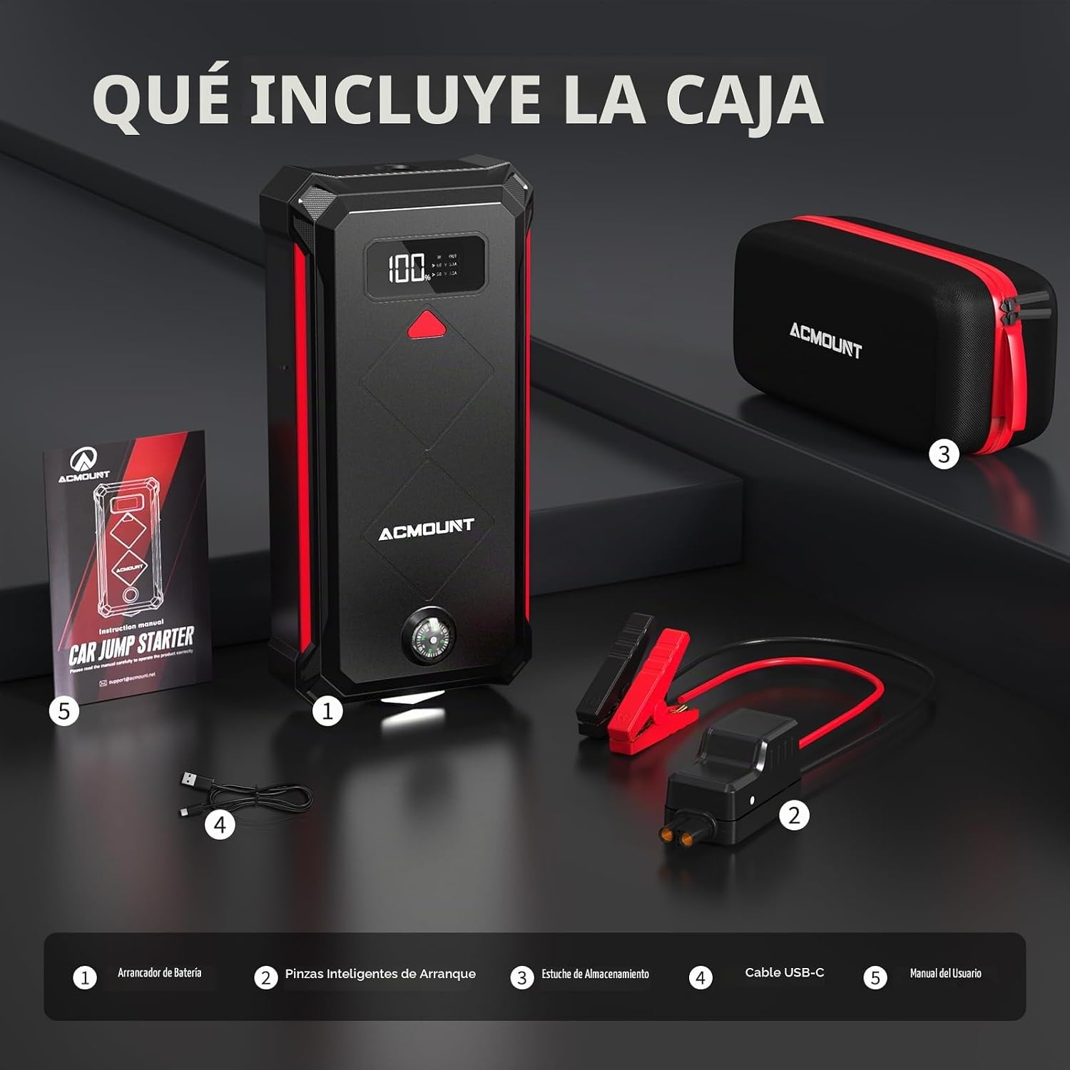Acmount P100 - Arrancador de auto P100, paquete de batería de arran...
