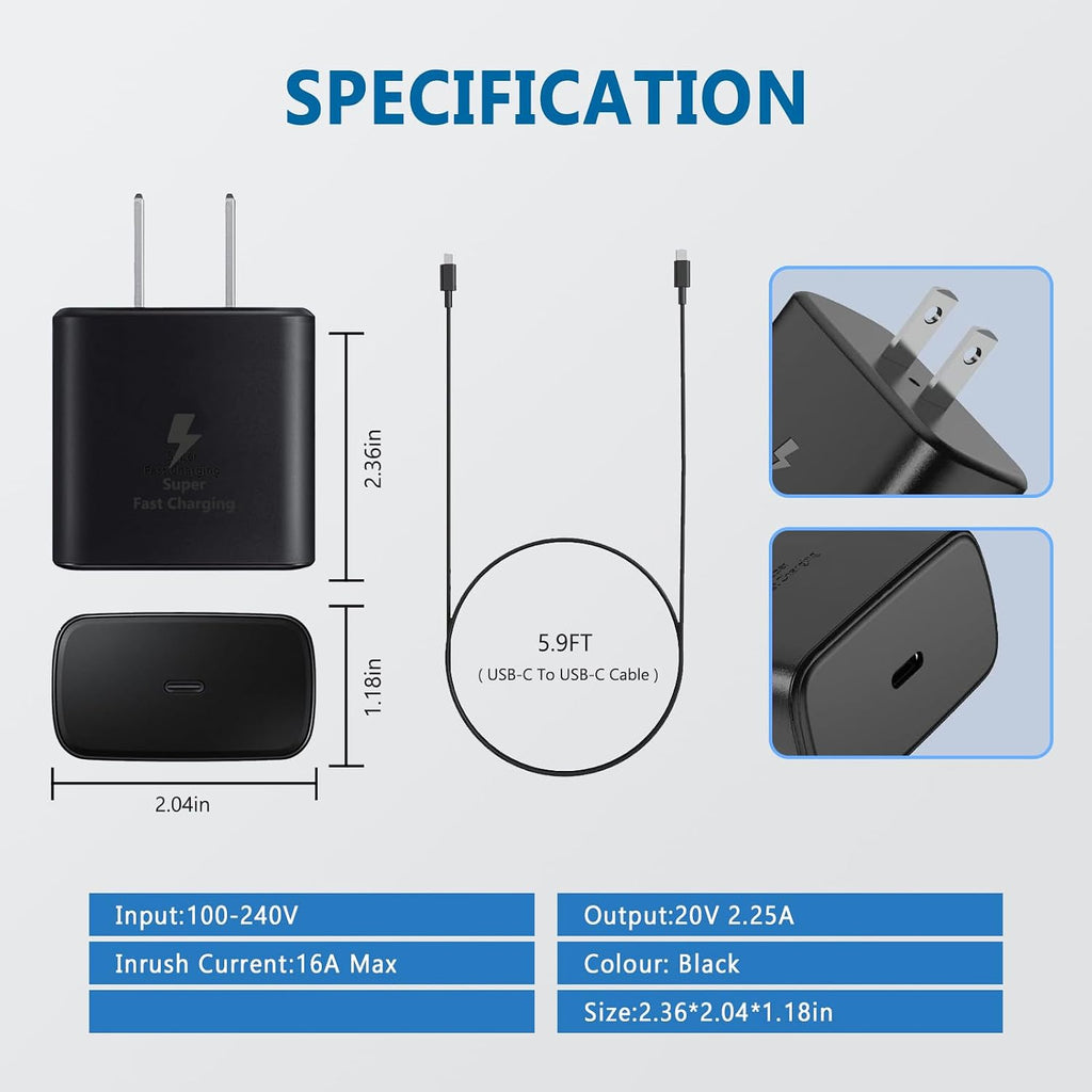 Cargador USB-C de 45 W, cargador súper rápido tipo C para Sam Sung...