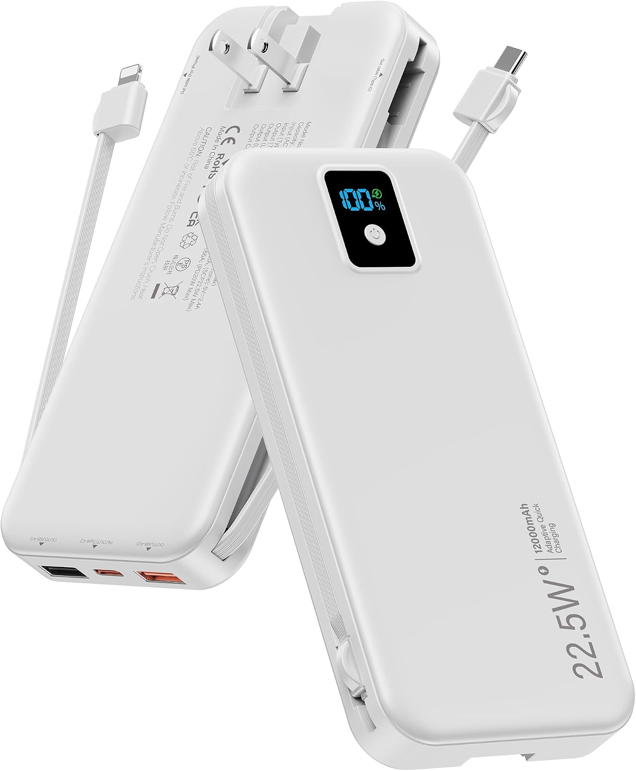 Cargador portátil Rngsnoy 12000mAh 22.5W con cable incorporado y en...