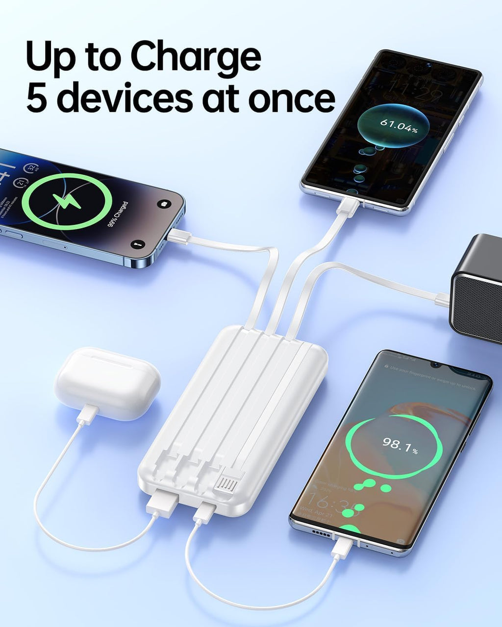 RONEGN Cargador portátil con cable integrado, cargador de batería d...