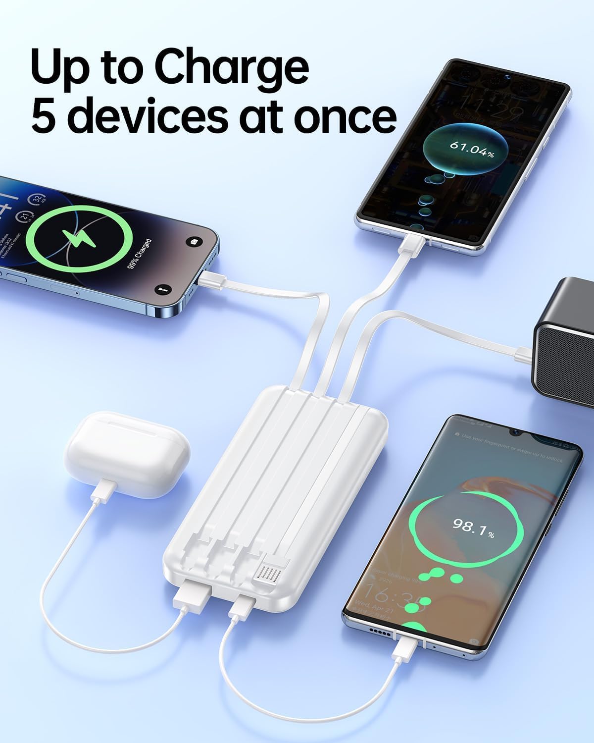RONEGN Cargador portátil con cable integrado, cargador de batería d...