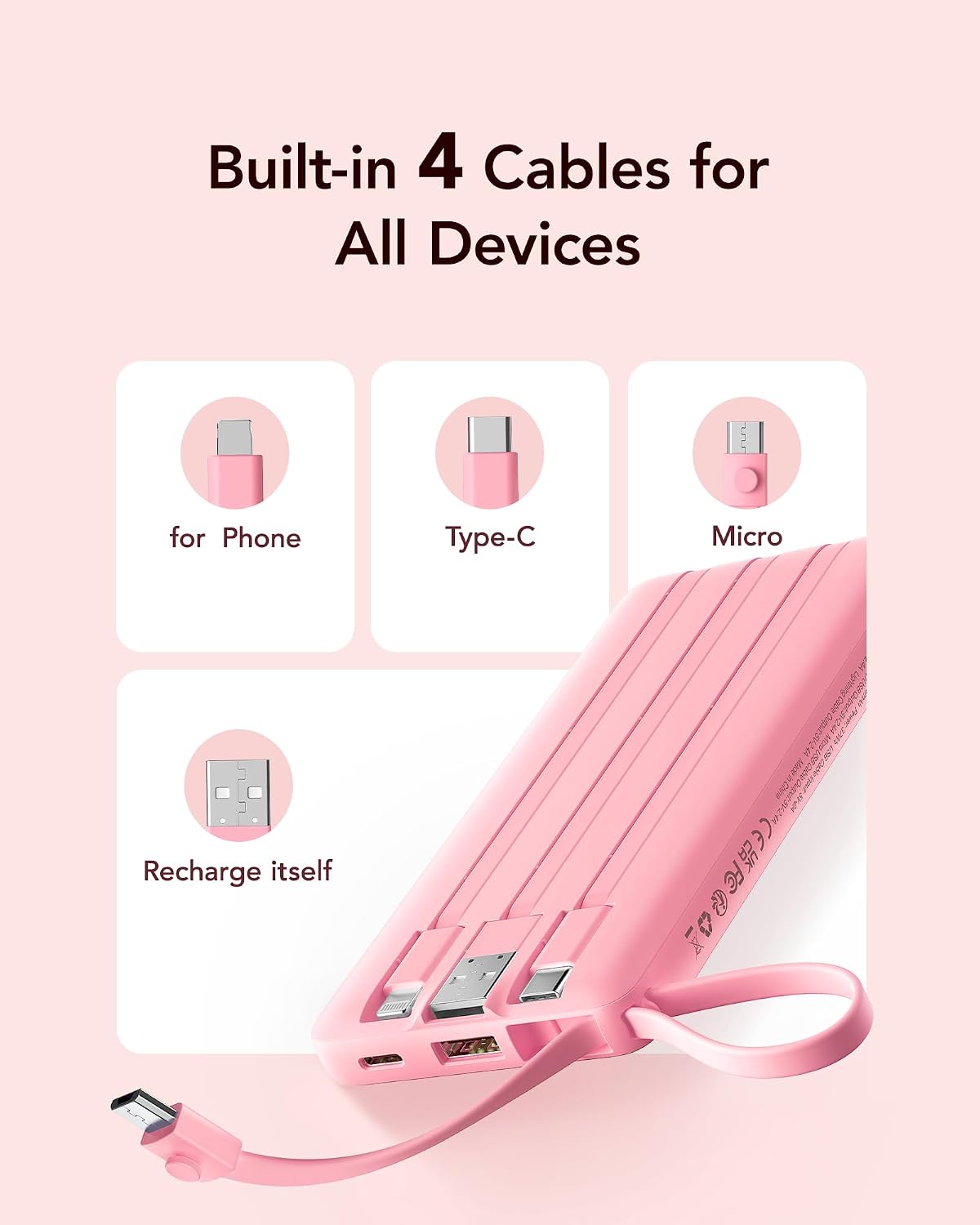 VRURC Cargador de teléfono portátil, cargador portátil de viaje con...