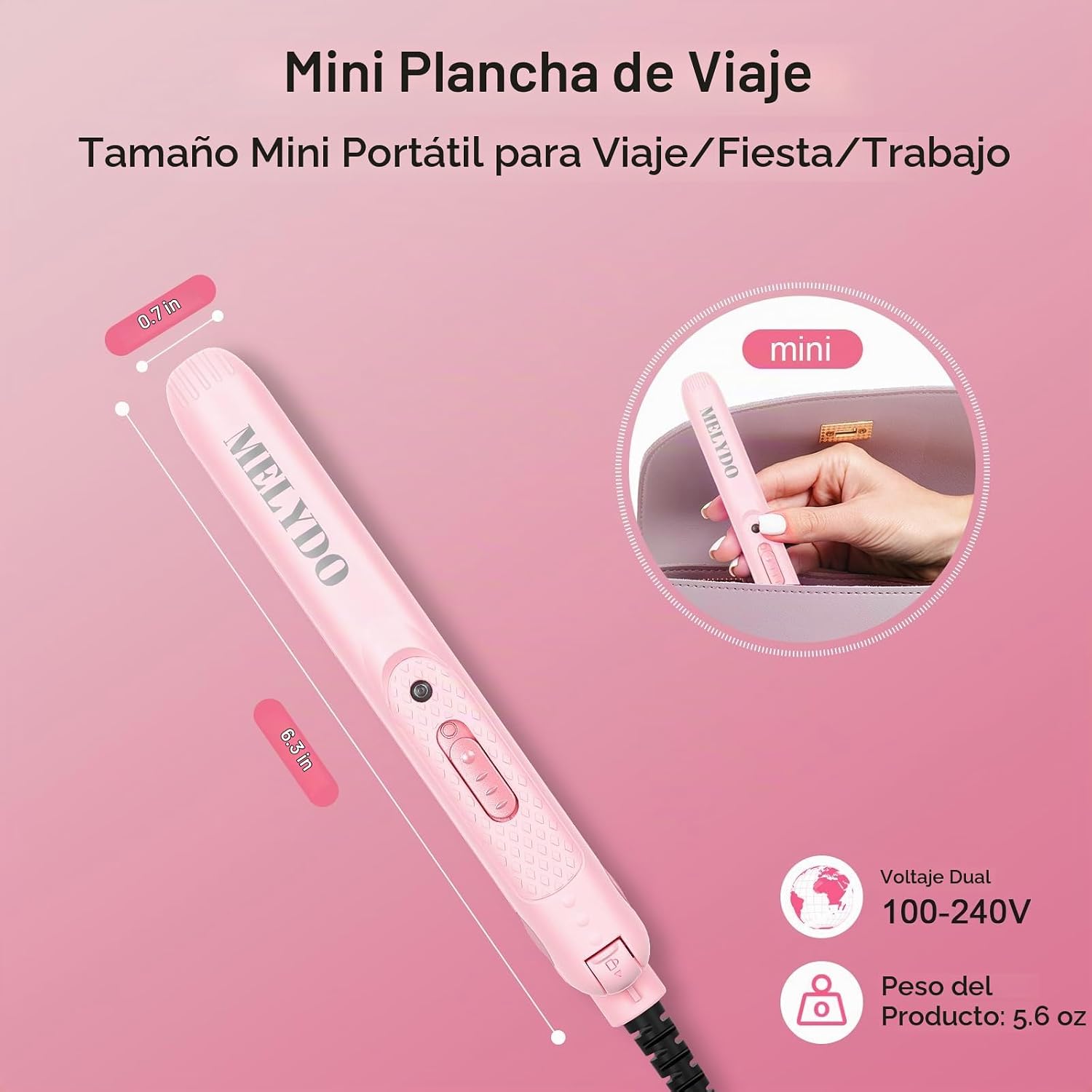 MELYDO Mini Plancha Portátil, Alisadora de Cabello de Viaje de Dobl...