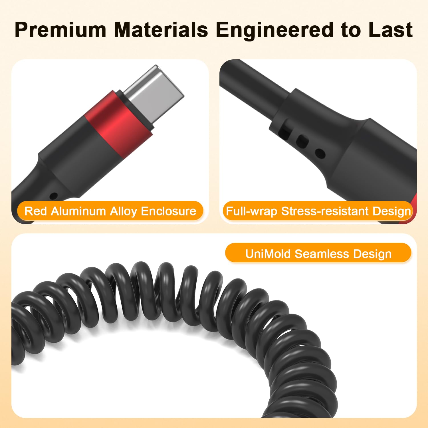 Vienceen Cable USB C a USB C en espiral, paquete de 2 cables tipo C...