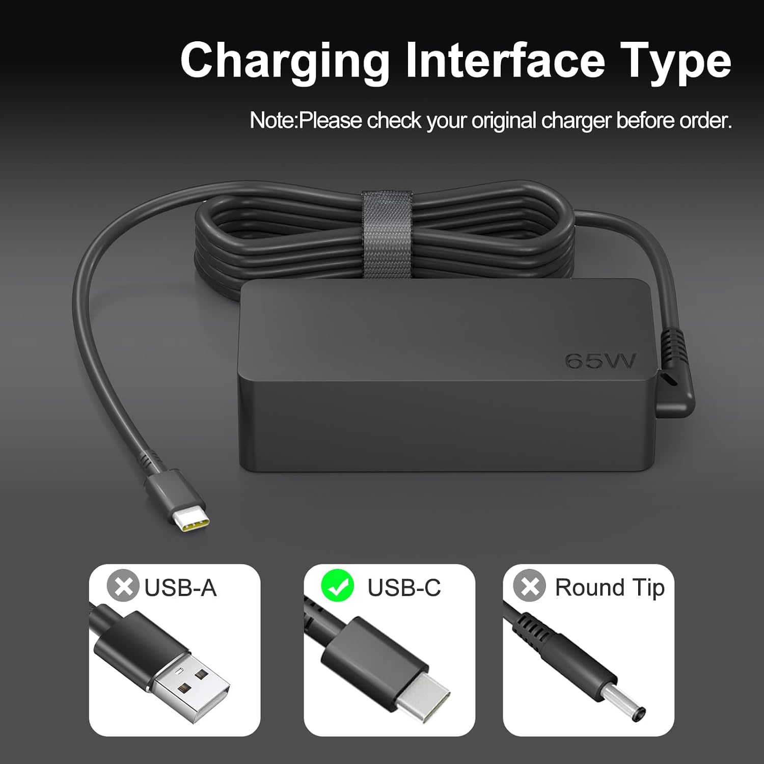 Dzytnsy Cargador de repuesto USB-C de 65 W 45 W CA compatible con L...